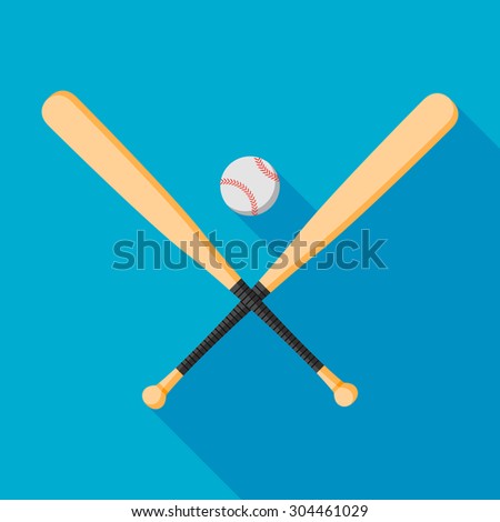 baseball bats and ball icon with long shadow. flat style vector illustration