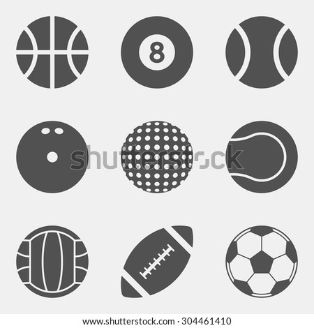 vector set of sport ball icons. basketball, billiard, baseball, bowling, golf, tennis, volleyball, football, soccer