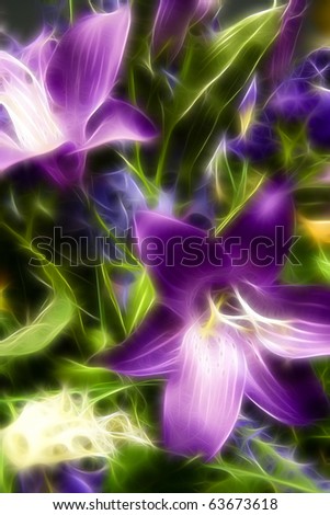 Purple Flower Blooms A fractal filtered image of purple flower blooms. Vertical.