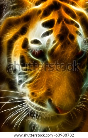 Thinking Tiger A fractal filtered image of a Bengal Tiger. Vertical.