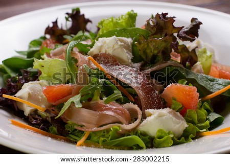 Close-up of salad ingredients. Appetizing salad.