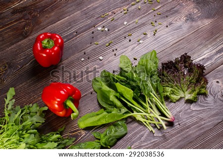 Healthy food, diet or cooking concept. Paprika with aromatic herbs and spices.