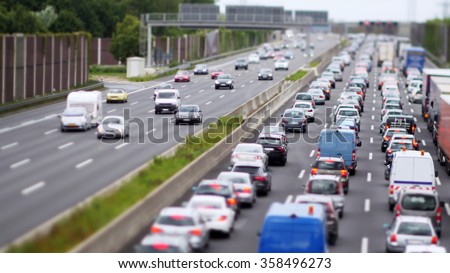 Traffic Jam on German highway, four lanes blocked