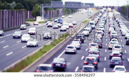 Traffic Jam on German highway, cool grading