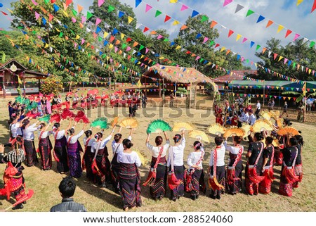 Kachin Manau Festival: Manau traditional event of Kachin's tribe to worship God and wish The king of Thailand on 6 December 2014 at Banmai Samahki, Chiang Dao, Chiang Mai, Thailand