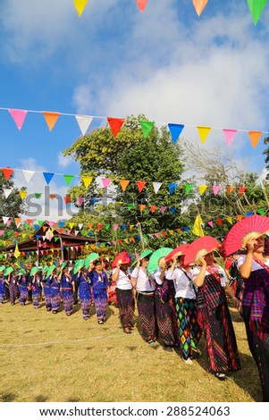 Kachin Manau Festival: Manau traditional event of Kachin\'s tribe to worship God and wish The king of Thailand on 6 December 2014 at Banmai Samahki, Chiang Dao, Chiang Mai, Thailand
