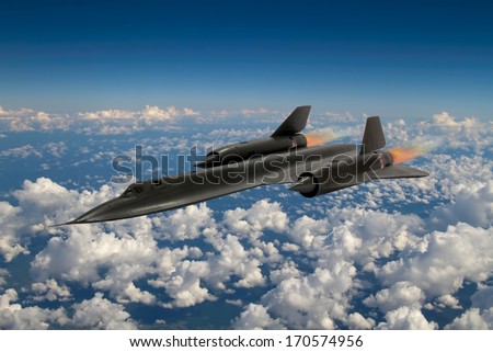 SR-71 \'Blackbird\' supersonic spy plane from 20th century. It was an advanced, long-range, Mach 3+ strategic reconnaissance aircraft from the USA. (Artists Impression/recreation photo)