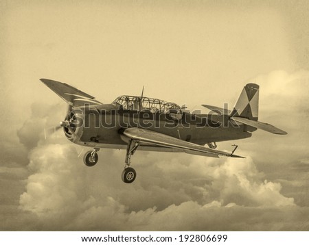 \'Vintage Style\' image of World of American War 2 Torpedo bomber. First saw combat in 1942