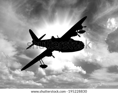 Silhouette of Vintage World War 2 flying boat. - (Artist\'s Impression, computer image)