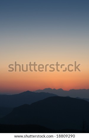 The sun sets across 3 valleys in the highlands