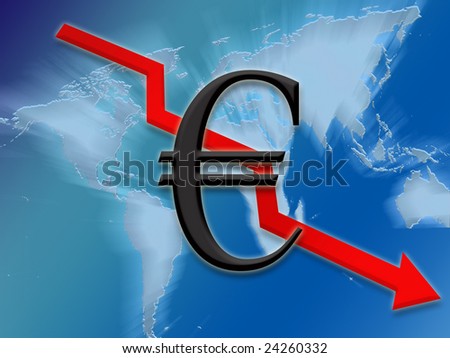 Euro symbol finance going down globally background illustration
