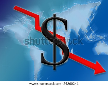 Dollar symbol finance going down globally background illustration