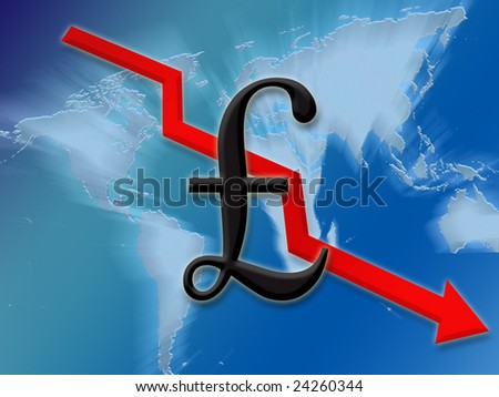 Pound symbol finance going down globally background illustration
