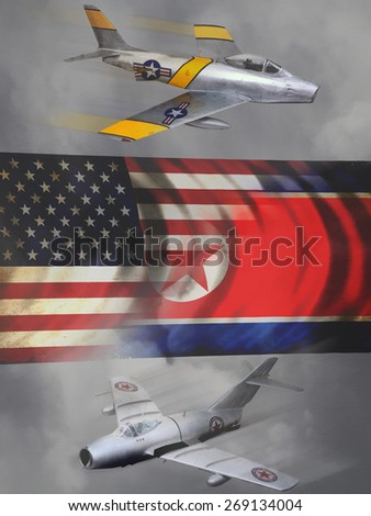 'Vintage style' Korean War aircraft digital illustration.
