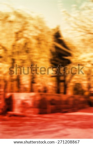 (BLUR style Abstract background) Cherry and Plum Blossoms at the bell. A Shrine in Tokyo.