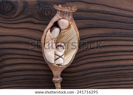 Holy family. Traditional handmade holy family isolated on the wooden background