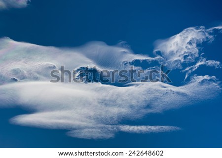 Celestial phenomenon. Blue sky and  interesting cloud drawing