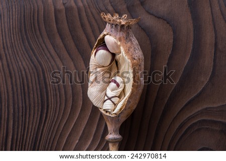 Holy family. Traditional handmade holy family isolated on the wooden background.