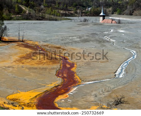 Mining disaster and water pollution in Romania. Mining disaster. Copper mine exploitation.