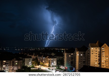 Thunderstorm and Lightning Over the City. Lightning Over the City.