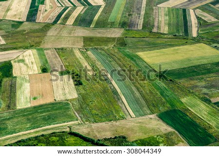 Birds Eye View of the Fields and Agricultural Parcel. Aerial Views.