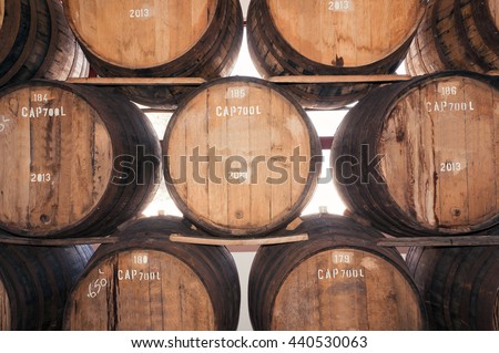 Madeira wine barrel in the wine cellar, Madeira island, Portugal.