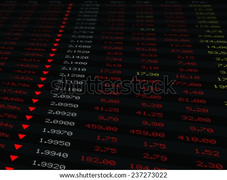 a large display of stock market price and quotation during economic downturn, bear market