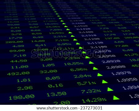 a large display of stock market price and quotation during economic upturn, bull market