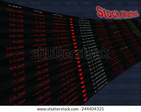 a large display of stock market price and quotation during the bear market period, shares down, economic downturn