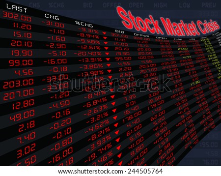 a large display of stock market price and quotation during the bear market period, shares down, economic downturn, in financial crisis