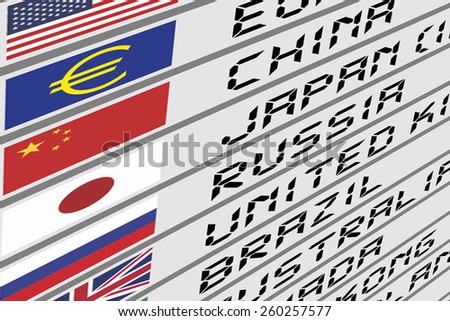 Foreign Currency Exchange Digital Display Panel with Flags and Names of Each Countries
