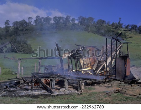 Home burning in country  Victoria, Australia .