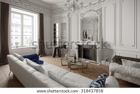 Victorian style living room with modern furniture - 3 d render using 3 d s Max