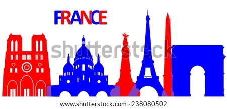 Set of the main attractions and architecture of France.