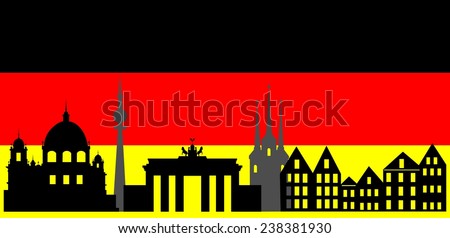 illustration of the main attractions of Germany on the background of the flag.