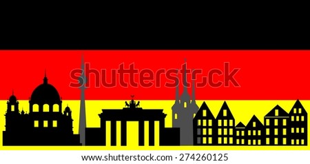 illustration of the main attractions of Germany on the background of the flag .