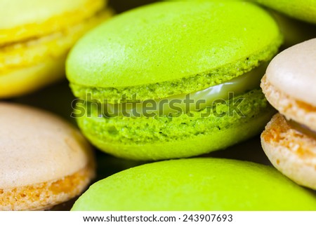 Macaron is a French sweet meringue-based confection made with egg white, icing sugar, granulated sugar, almond powder or ground almond, and food colouring.