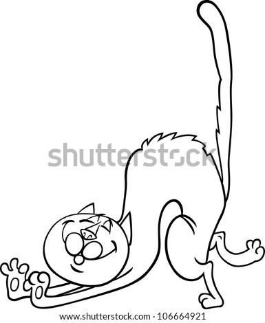 Cartoon Illustration Of Stretching Happy Cat Fo