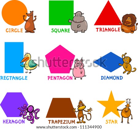 Cartoon Illustration of Basic Geometric Shapes with Captions and Animals Comic Characters for Children Education Cartoon Illustration of Basic Geometric Shapes with Captions and Animals Comic Characters for Children Education