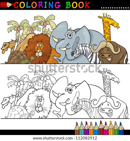 Coloring Book or Page Cartoon Illustration of Funny Wild and Safari Animals for Children Education Coloring Book or Page Cartoon Illustration of Funny Wild and Safari Animals for Children Education