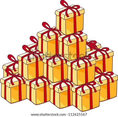 Cartoon Illustration Of Heap Of Many Christmas Presents Or Gifts