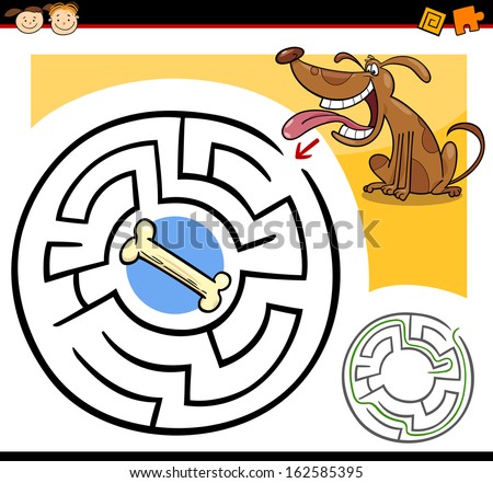 Cartoon Vector Illustration Of Education Maze Or Labyrinth Game For Preschool Children With Funny Dog And Dog Bone