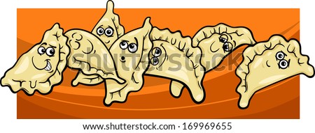 Cartoon Vector Illustration of Funny Comic Dumplings or Pierogi Food Dish Characters Group