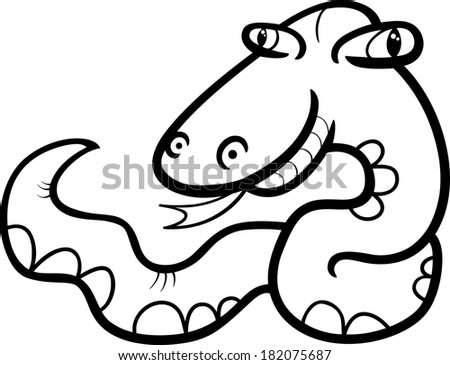 Black and White Cartoon Vector Illustration of Funny Snake Reptile Animal for Coloring Book