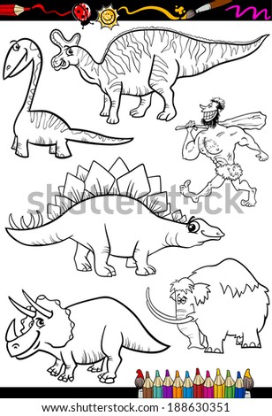 Coloring Book or Page Cartoon Vector Illustration Set of Black and White Dinosaurs and Prehistoric Animals Characters for Children Coloring Book or Page Cartoon Vector Illustration Set of Black and White Dinosaurs and Prehistoric Animals Characters for Children