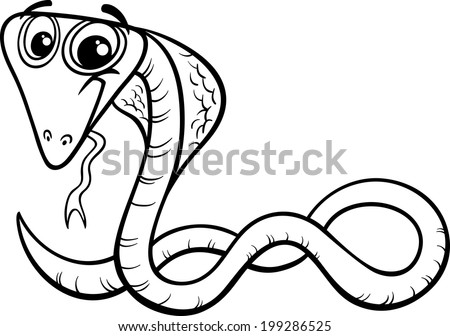 Black and White Cartoon Vector Illustration of Funny Cobra Snake Reptile Animal for Coloring Book