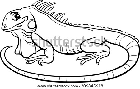 Black and White Cartoon Vector Illustration of Funny Iguana Lizard Reptile Animal Character for Coloring Book