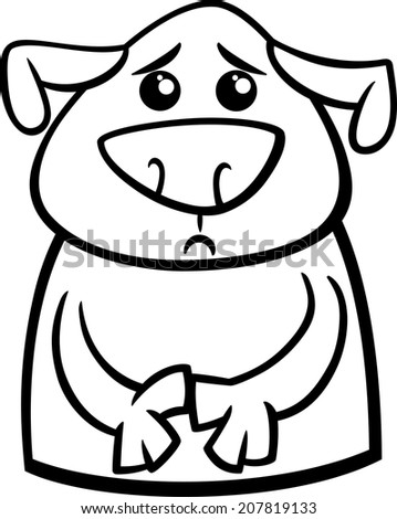 Black and White Cartoon Vector Illustration of Funny Dog Expressing Sad Mood or Emotion for Coloring Book