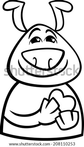 Black and White Cartoon Vector Illustration of Funny Dog Expressing In Love Mood or Emotion for Coloring Book