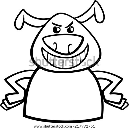 Black and White Cartoon Vector Illustration of Funny Dog Expressing Angry Mood or Emotion for Coloring Book